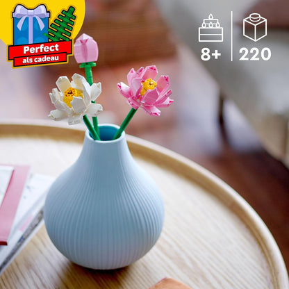 LEGO Creator Lotus Flowers Set, Bouquet Building Kit for Girls, Boys and Flower Fans, Build 3 Artificial Flowers to Display at Home as Bedroom or Desk Decoration, Valentines Day Gift Idea 40647