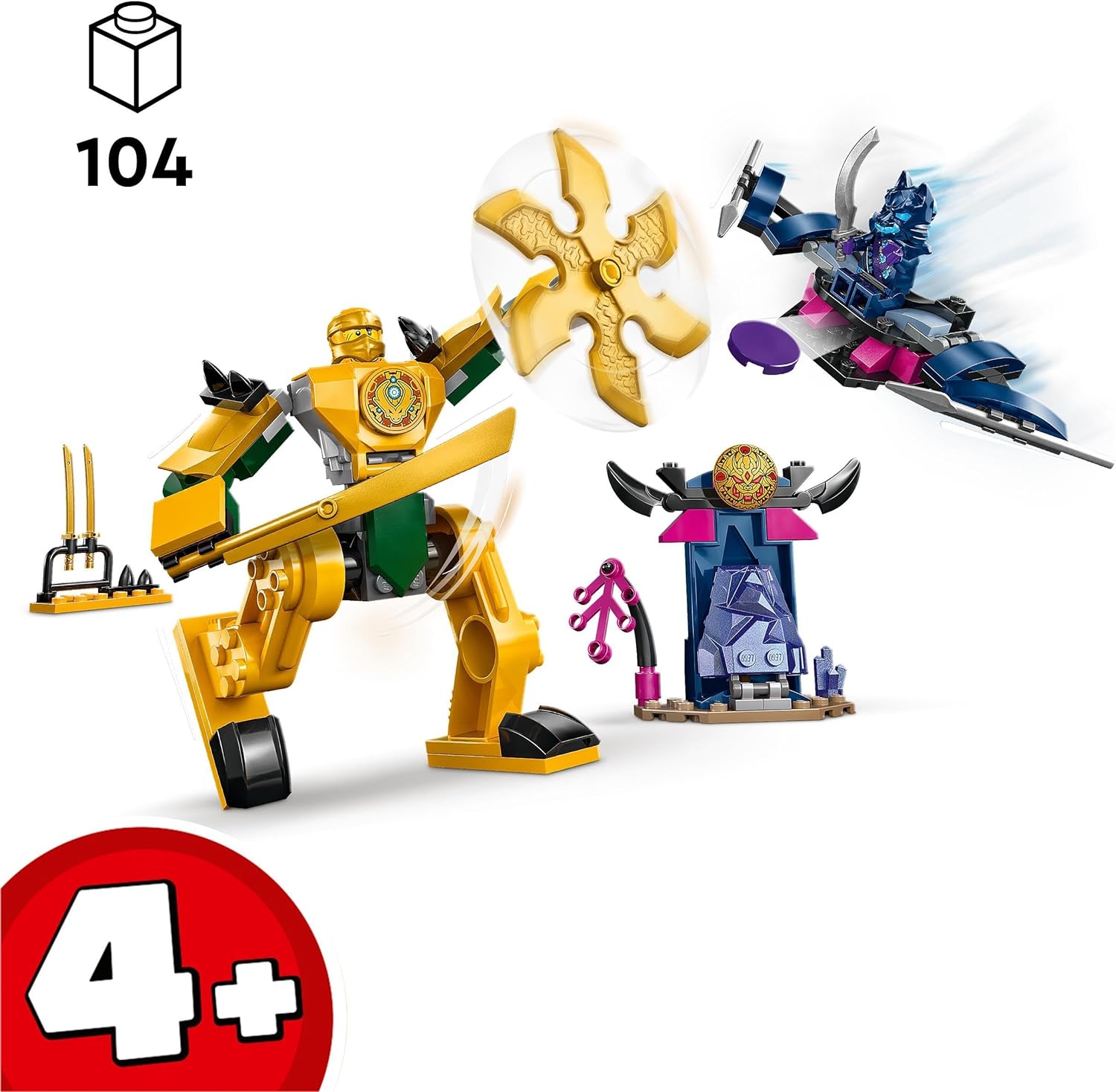 LEGO NINJAGO Arins Battle Mech, Ninja-Spielzeug für Kinder ab 4 Jahre mit Figuren inkl. Arin mit Mini-Katana, Actionfiguren & Mechs, kleines Geschenk für Jungs und Mädchen 71804