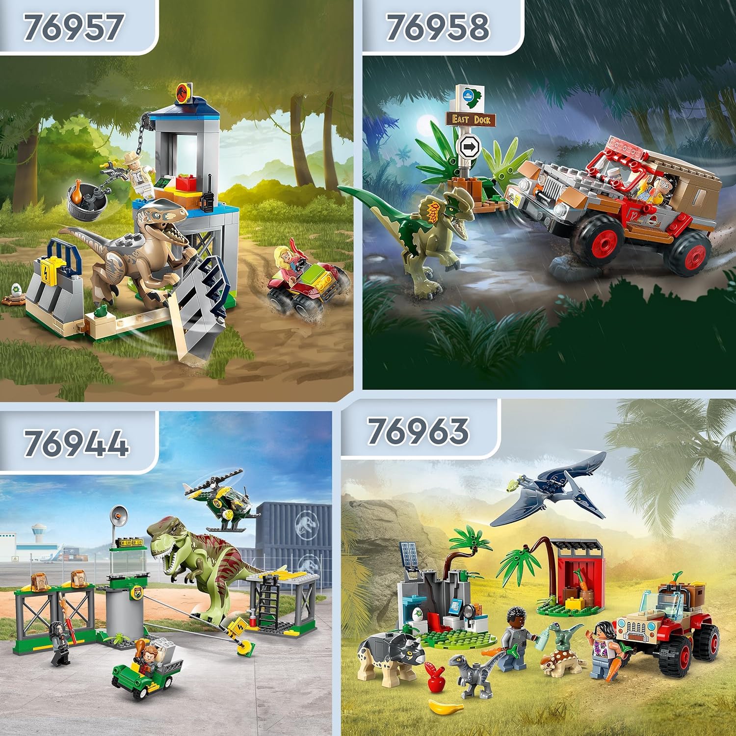 LEGO Jurassic World Baby Dinosaur Rescue Centre Toy for Kids, Mini Triceratops, Ankylosaurus and Velociraptor Dino Figure Toys, Gifts for Boys and Girls Aged 4 Plus 76963