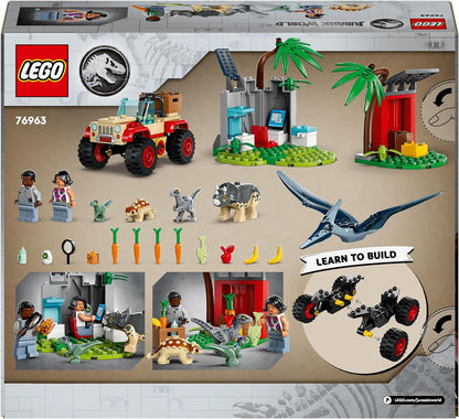 LEGO Jurassic World Baby Dinosaur Rescue Centre Toy for Kids, Mini Triceratops, Ankylosaurus and Velociraptor Dino Figure Toys, Gifts for Boys and Girls Aged 4 Plus 76963