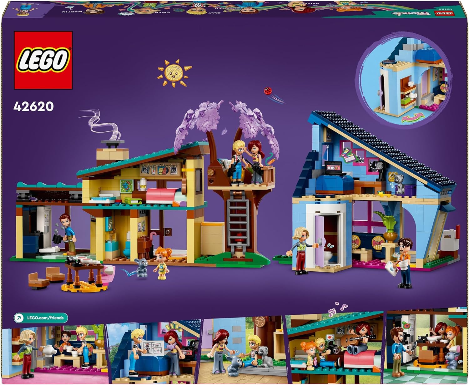 LEGO Friends Ollys und Paisleys Familien Haus, Puppenhaus mit Figuren und Zubehör, Set mit zweistöckigem Haus-Spielzeug und Baumhaus, kreatives Geschenk für Mädchen und Jungen ab 7 Jahren 42620