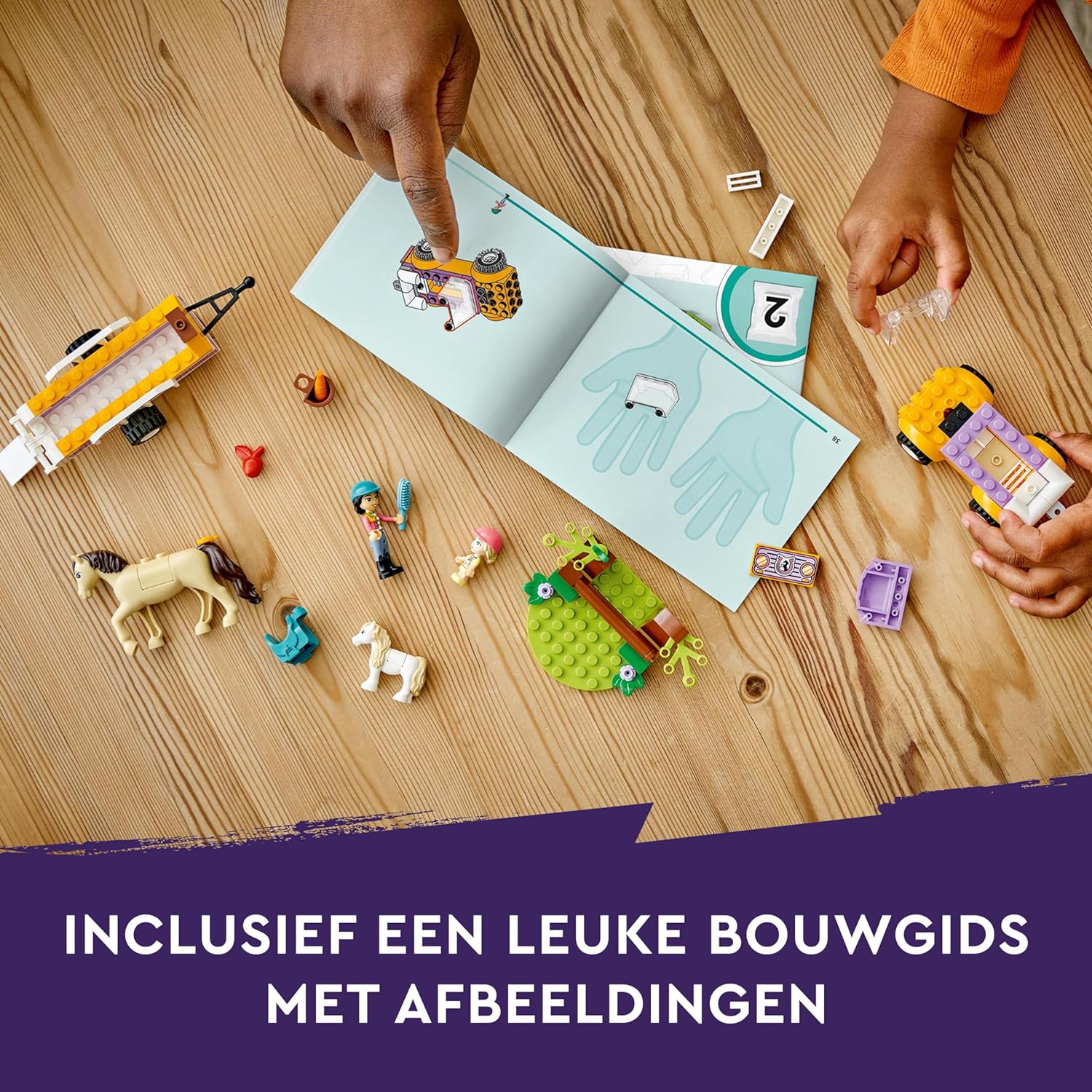 LEGO Friends Pferde- und Pony-Anhänger, Pferde-Spielzeug für Mädchen und Jungen mit Auto und Figuren, Mini-Puppen-Set mit Liann, Zoya und 2 Tierfiguren, Geschenk für Kinder 4 Jahren 42634