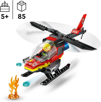 LEGO City Fire Rescue Helicopter Toy for 5 Plus Year Old Boys & Girls, Vehicle Building Set with Firefighter Pilot Minifigure, Imaginative Play Gift for Kids 60411