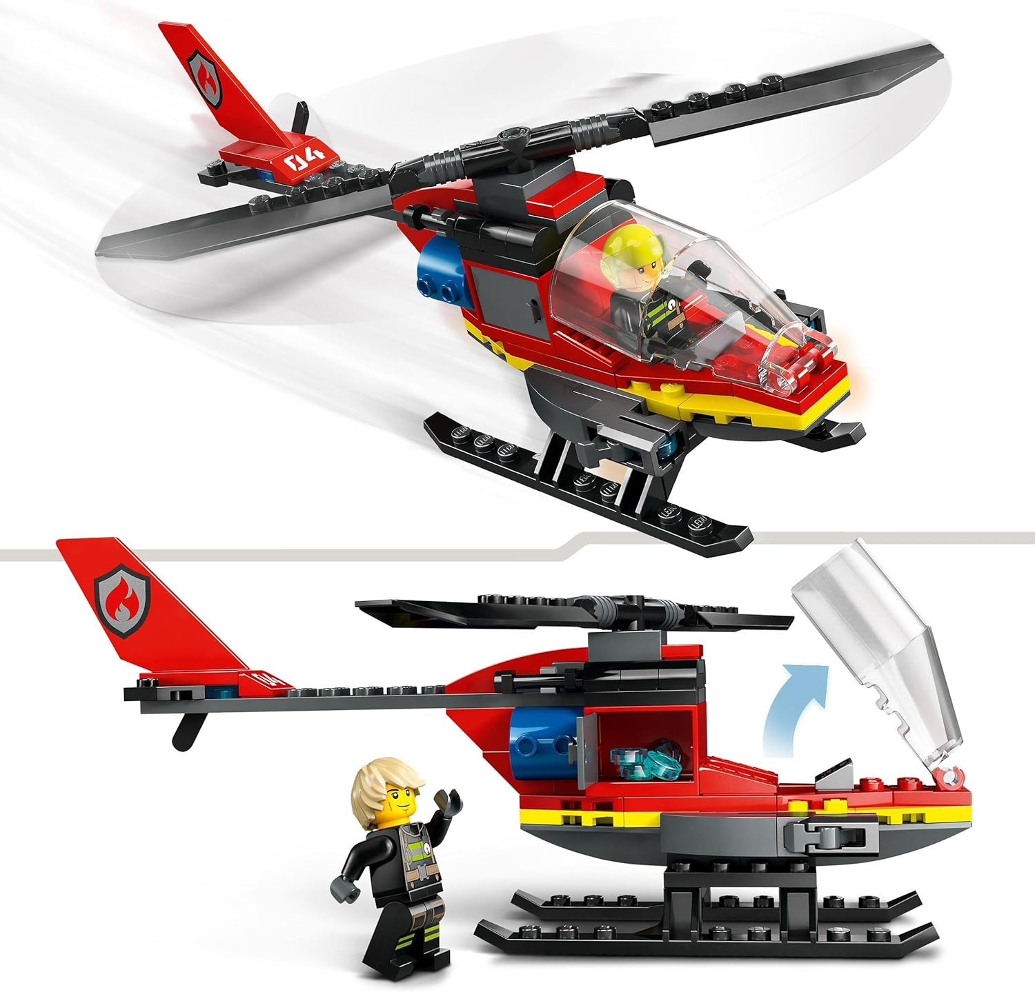 LEGO City Fire Rescue Helicopter Toy for 5 Plus Year Old Boys & Girls, Vehicle Building Set with Firefighter Pilot Minifigure, Imaginative Play Gift for Kids 60411