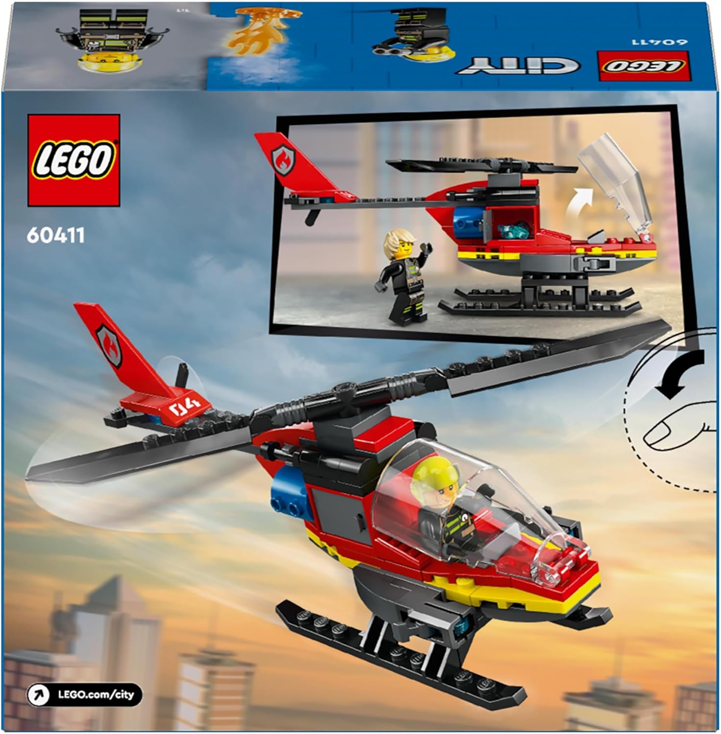 LEGO City Fire Rescue Helicopter Toy for 5 Plus Year Old Boys & Girls, Vehicle Building Set with Firefighter Pilot Minifigure, Imaginative Play Gift for Kids 60411