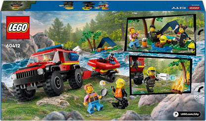 LEGO City 4x4 Fire Engine with Rescue Boat Building Toys for 5 Plus Year Old Boys & Girls, Imaginative Play Set Includes a Dinghy, Trailer, Tent, Camper and 2 Firefighter Minifigures, Gift Idea 60412