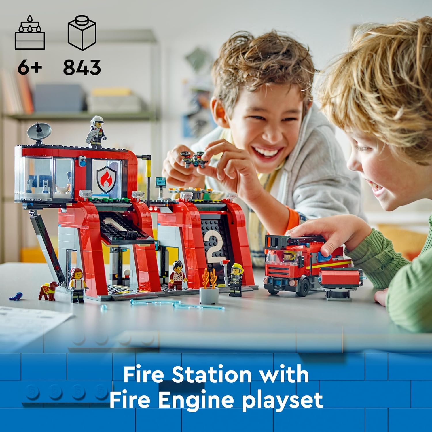 LEGO City Fire Station with Fire Engine Toy Playset for 6 Plus year Old Boys & Girls with a Dog Figure and 5 Minifigures, Birthday Gift Idea for Kids Who Love Imaginative Play 60414
