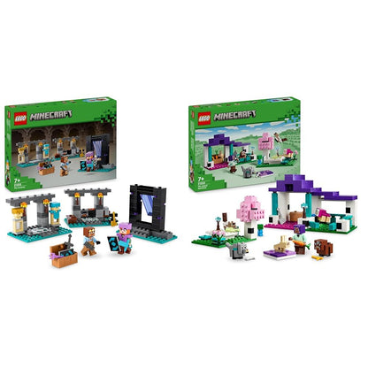 LEGO Minecraft The Armoury Building Toys for Kids, Boys & Girls aged 7 Plus & Minecraft The Animal Sanctuary, Building Toys for Girls and Boys Aged 7 Plus