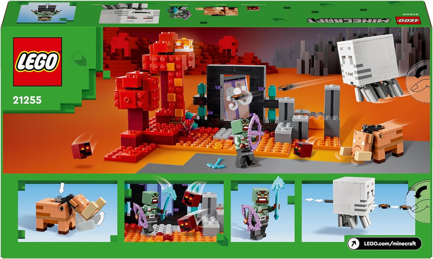 LEGO Minecraft The Nether Portal Ambush Adventure Set, Building Toys for Boys and Girls with Battle Scenes, Iconic Characters & Mobs Figures from the Game, Gifts for Kids 8 Plus Years Old 21255