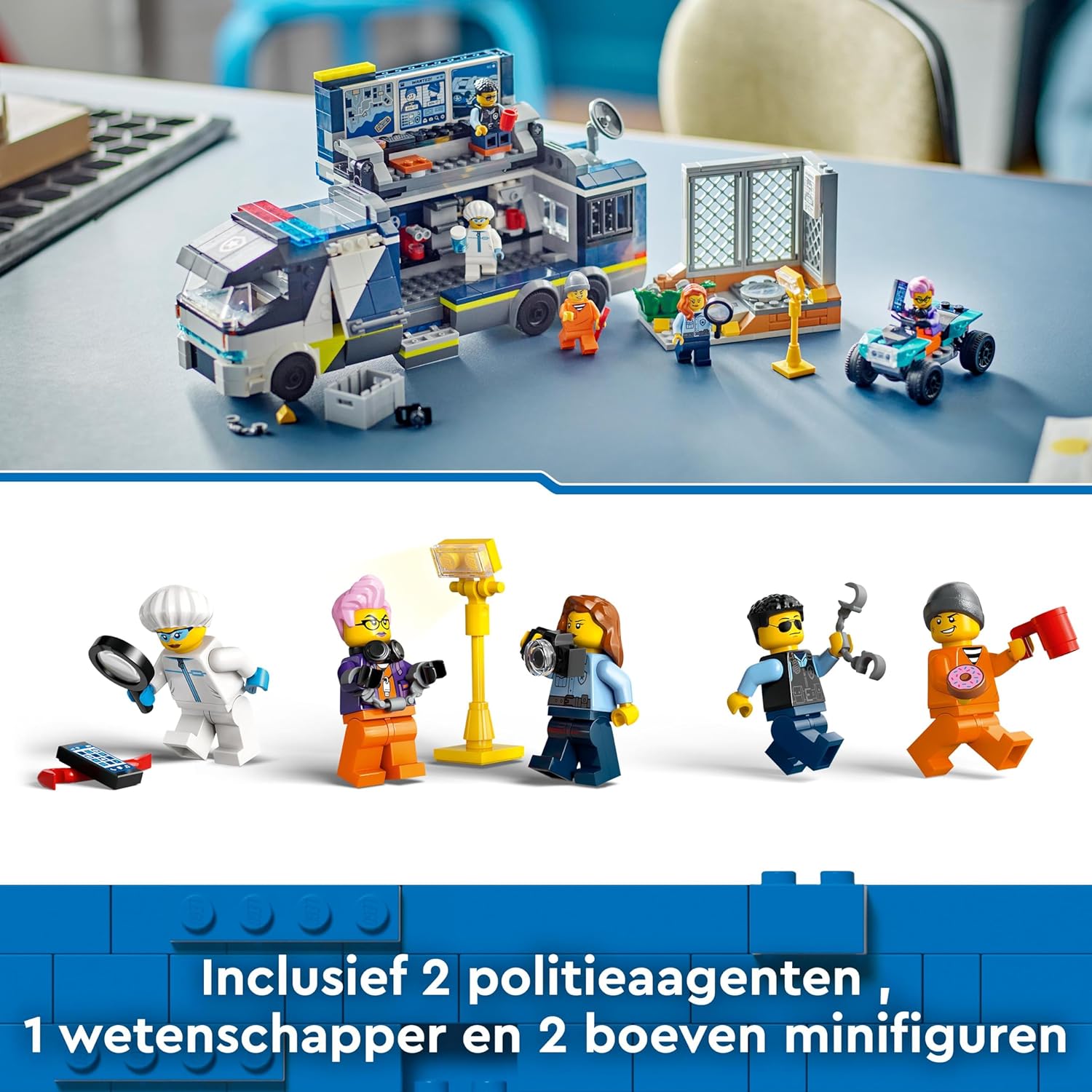 LEGO City Laboratorio de Criminología Móvil de la Policía, Regalo para Niños y Niñas de 7 Años o Más, Quad de Juguete y Minifiguras de Agentes, Científico y Ladrones, Juego de Roles 60418