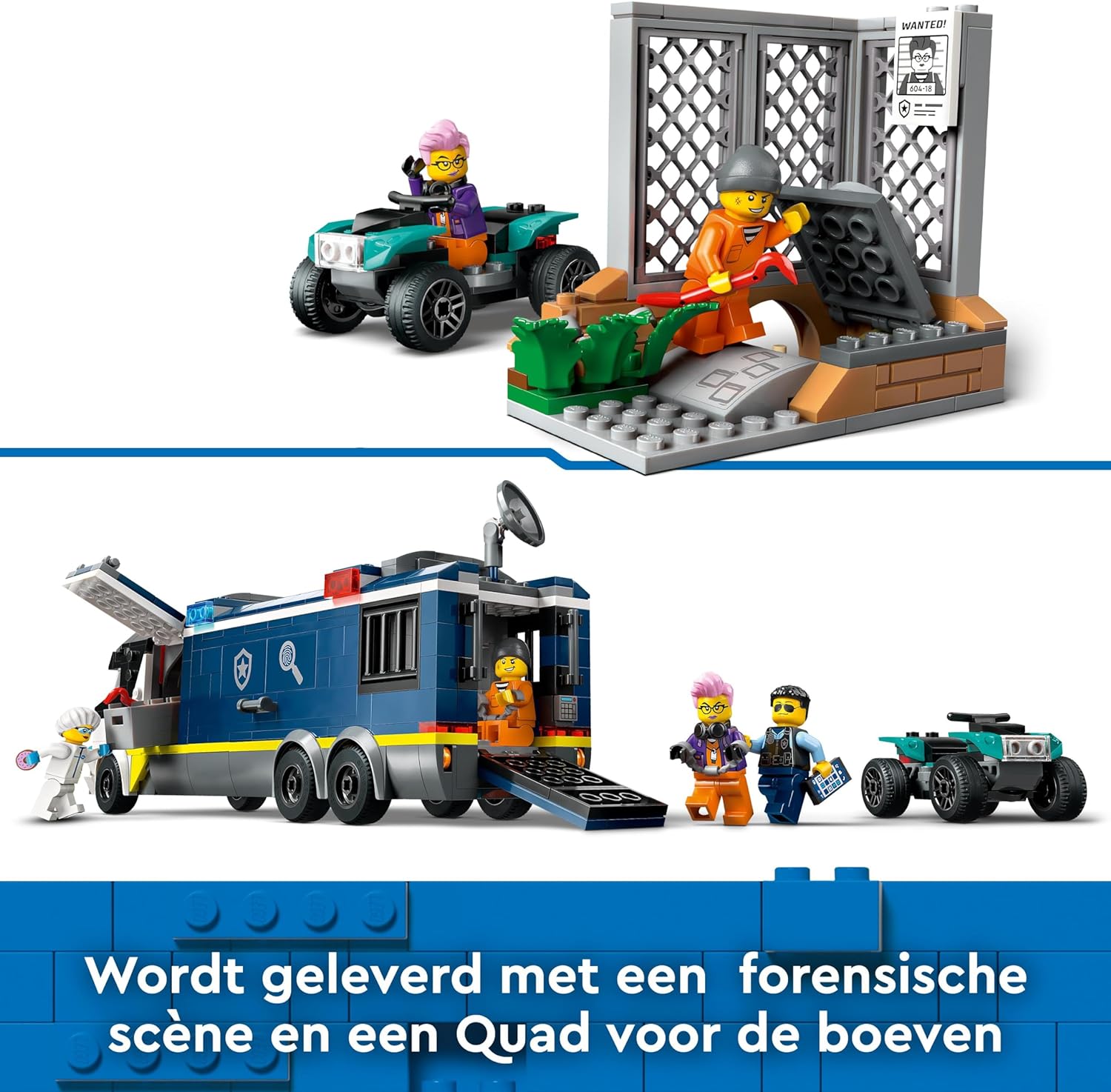 LEGO City Laboratorio de Criminología Móvil de la Policía, Regalo para Niños y Niñas de 7 Años o Más, Quad de Juguete y Minifiguras de Agentes, Científico y Ladrones, Juego de Roles 60418