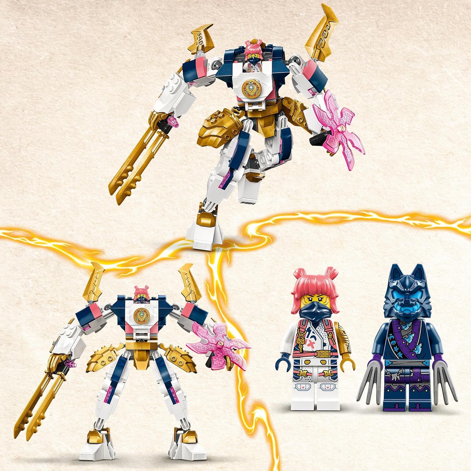 LEGO NINJAGO Sora’s Elemental Tech Mech, Customisable Ninja Action Figure Toy for 7 Plus Year Old Boys and Girls, Set with Katanas & Sora Minifigure for Independent Play, Birthday Gift Idea 71807
