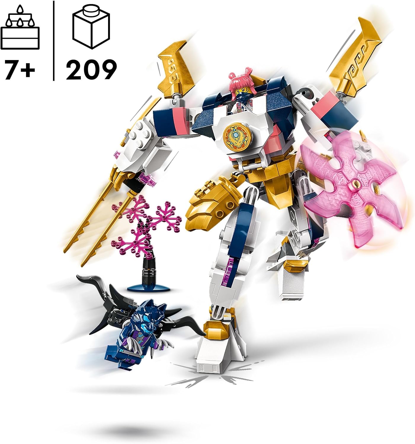 LEGO NINJAGO Sora’s Elemental Tech Mech, Customisable Ninja Action Figure Toy for 7 Plus Year Old Boys and Girls, Set with Katanas & Sora Minifigure for Independent Play, Birthday Gift Idea 71807