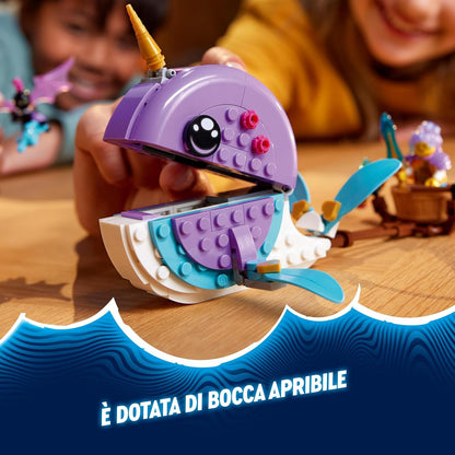LEGO DREAMZzz 2-in-1 Izzies Narwal-Heißluftballon, Meerestiere-Spielzeug, Rette Bunchu vor einem Albgnom, wandlungsfähiges Wal-Spielzeug für Kinder, Geschenk für Mädchen und Jungs ab 7 Jahren 71472