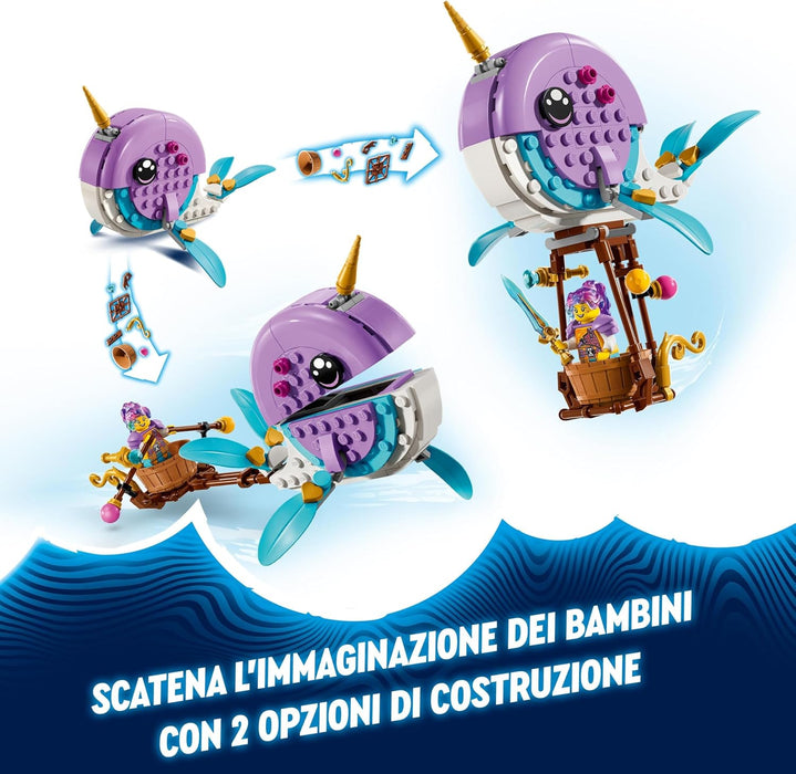 LEGO DREAMZzz 2-in-1 Izzies Narwal-Heißluftballon, Meerestiere-Spielzeug, Rette Bunchu vor einem Albgnom, wandlungsfähiges Wal-Spielzeug für Kinder, Geschenk für Mädchen und Jungs ab 7 Jahren 71472