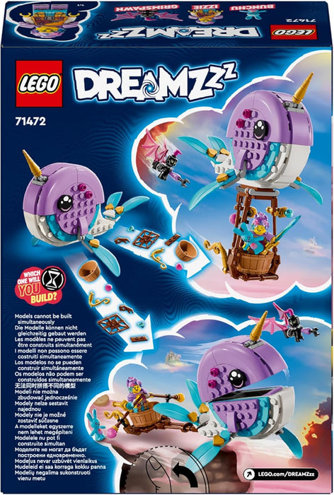 LEGO DREAMZzz 2-in-1 Izzies Narwal-Heißluftballon, Meerestiere-Spielzeug, Rette Bunchu vor einem Albgnom, wandlungsfähiges Wal-Spielzeug für Kinder, Geschenk für Mädchen und Jungs ab 7 Jahren 71472