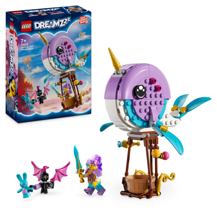 LEGO DREAMZzz 2-in-1 Izzies Narwal-Heißluftballon, Meerestiere-Spielzeug, Rette Bunchu vor einem Albgnom, wandlungsfähiges Wal-Spielzeug für Kinder, Geschenk für Mädchen und Jungs ab 7 Jahren 71472