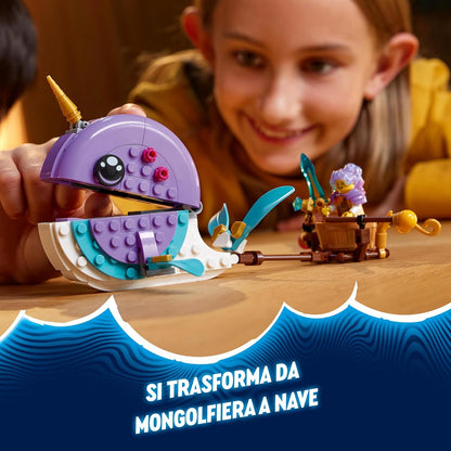 LEGO DREAMZzz 2-in-1 Izzies Narwal-Heißluftballon, Meerestiere-Spielzeug, Rette Bunchu vor einem Albgnom, wandlungsfähiges Wal-Spielzeug für Kinder, Geschenk für Mädchen und Jungs ab 7 Jahren 71472