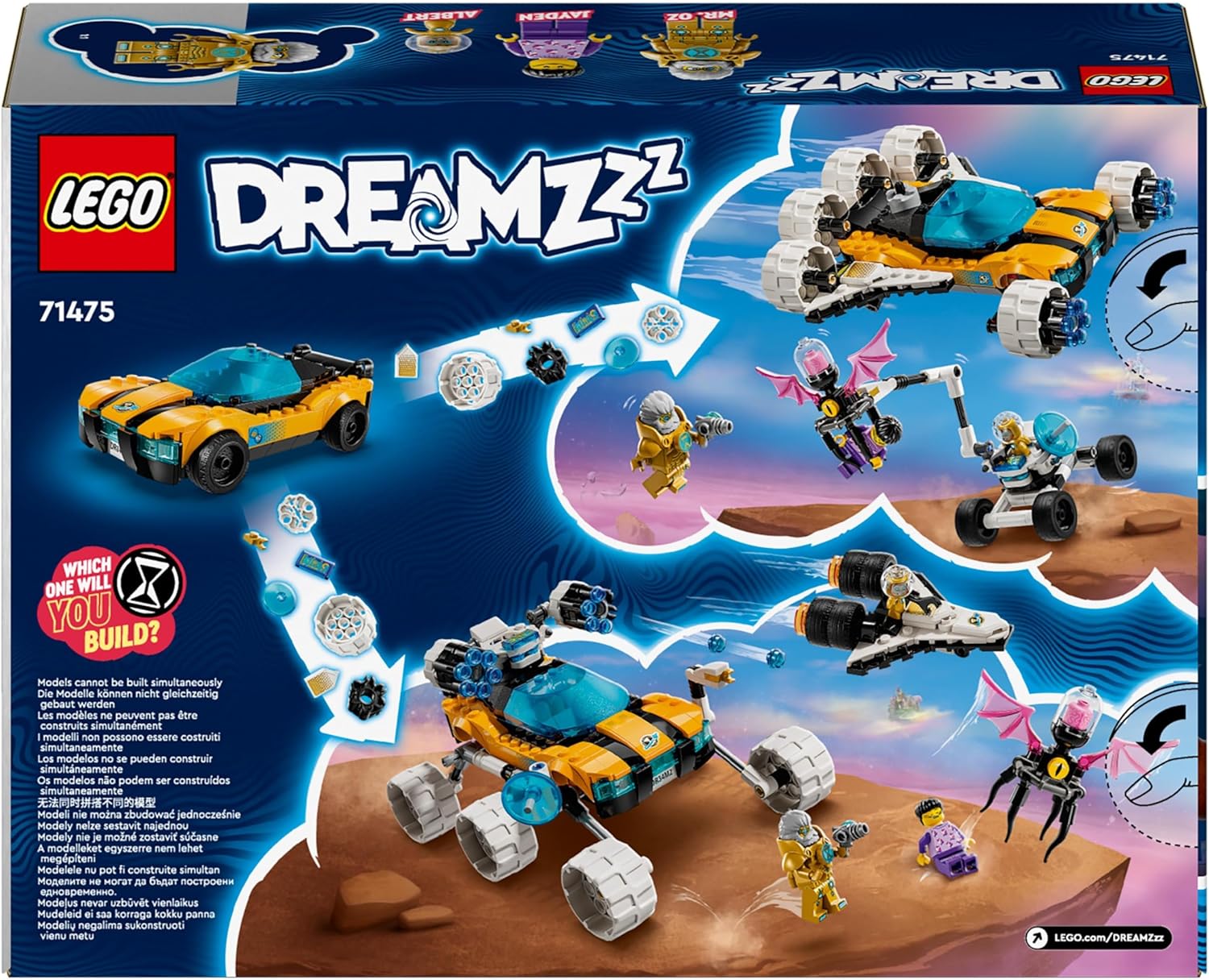 LEGO DREAMZzz 2-in-1 Der Weltraumbuggy von Mr. Oz, Set mit Spielzeug-Auto oder Space Shuttle, inklusive Minifiguren Mr. Oz, Albert und Jayden, Weltraum-Geschenk für Kinder ab 8 Jahren 71475