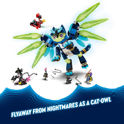 LEGO DREAMZzz 2-in-1 Zoey und die Katzeneule Zian, Actionfiguren-Set mit Spielzeug-Katze für Kinder, Enthält baubares Fabelwesen, Figure und Nachtjäger, Geschenk für Kinder ab 9 Jahren 71476