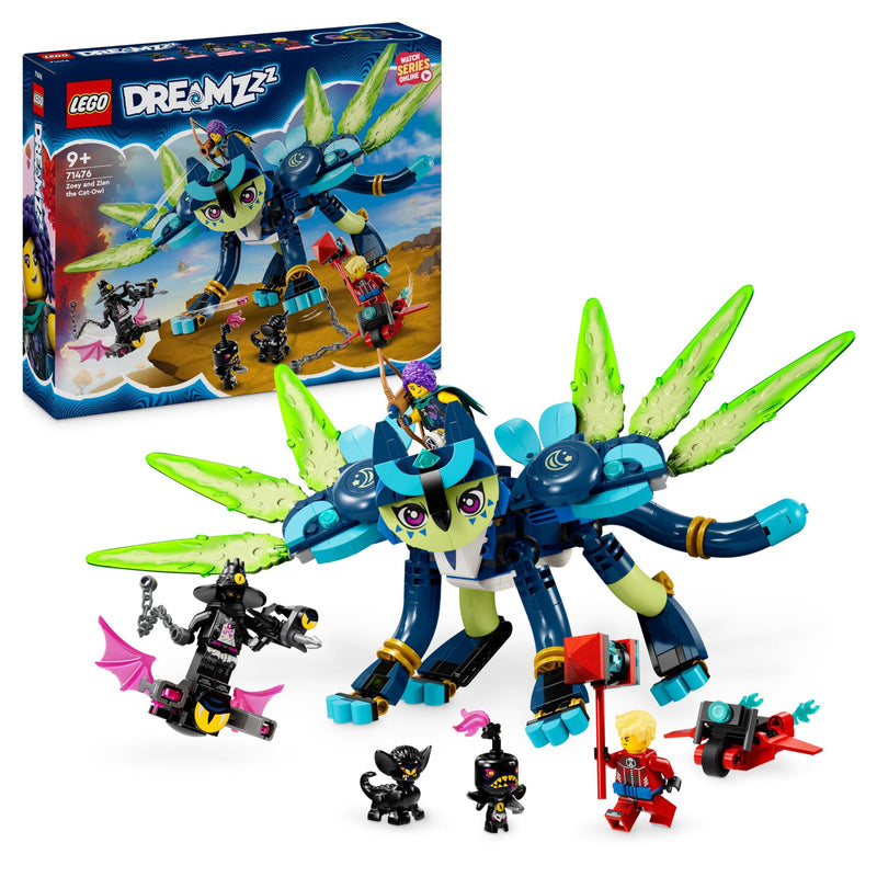 LEGO DREAMZzz 2-in-1 Zoey und die Katzeneule Zian, Actionfiguren-Set mit Spielzeug-Katze für Kinder, Enthält baubares Fabelwesen, Figure und Nachtjäger, Geschenk für Kinder ab 9 Jahren 71476