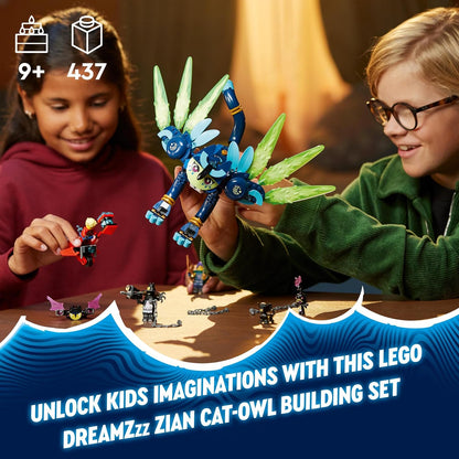 LEGO DREAMZzz 2-in-1 Zoey und die Katzeneule Zian, Actionfiguren-Set mit Spielzeug-Katze für Kinder, Enthält baubares Fabelwesen, Figure und Nachtjäger, Geschenk für Kinder ab 9 Jahren 71476