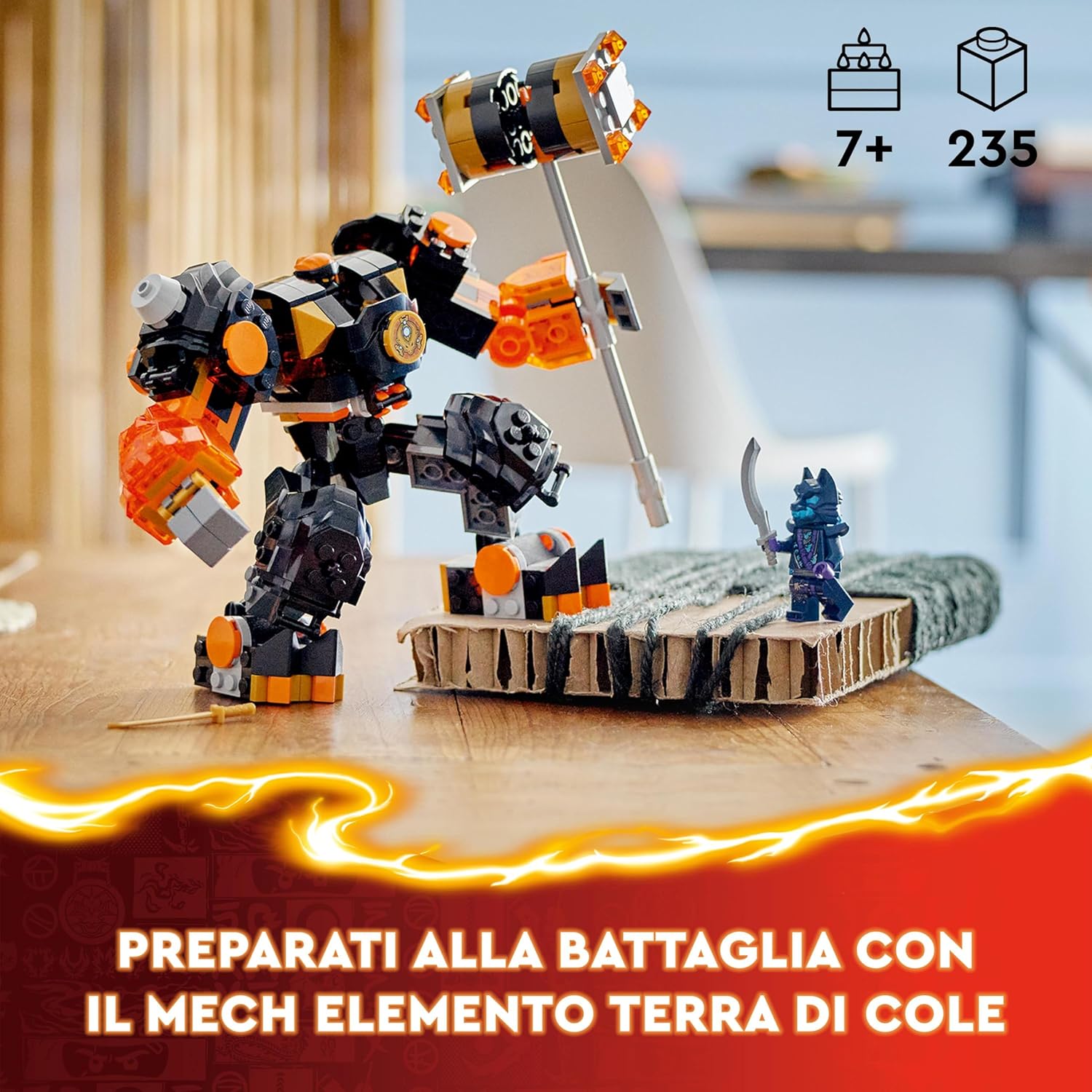LEGO NINJAGO Cole’s Elemental Earth Mech, Action Figure Toy, Dragons Rising Building Set with Ninja Character Cole Minifigure, Gift for 7 Plus Year Old Boys, Girls & Kids 71806