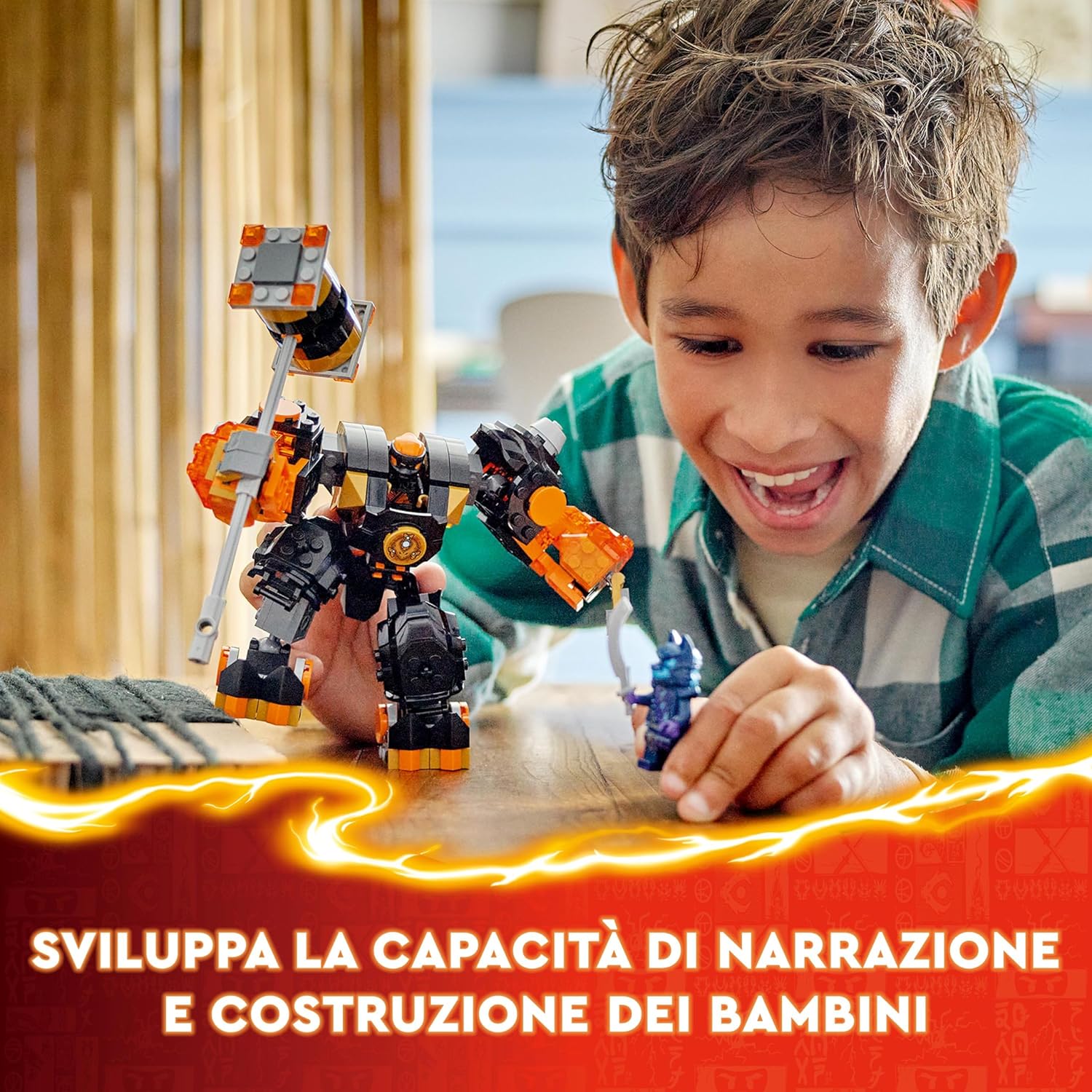LEGO NINJAGO Cole’s Elemental Earth Mech, Action Figure Toy, Dragons Rising Building Set with Ninja Character Cole Minifigure, Gift for 7 Plus Year Old Boys, Girls & Kids 71806