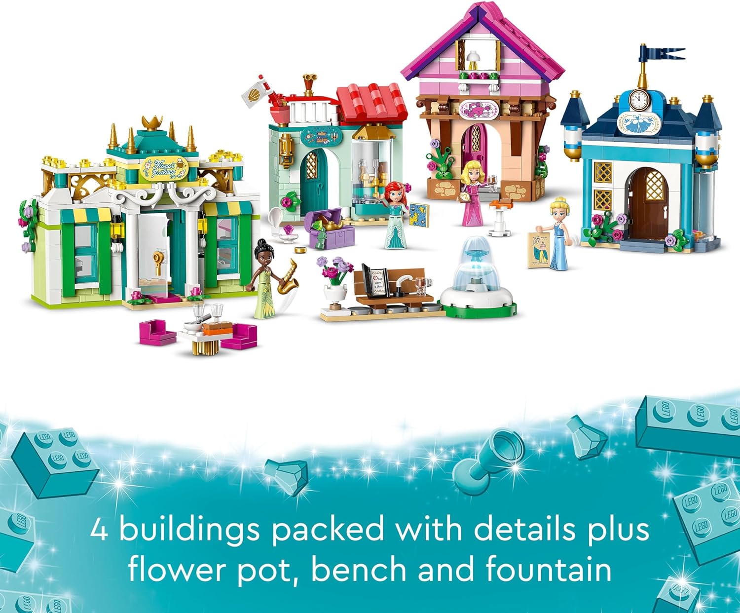 LEGO Disney Princess l'Avventura al Mercato Principesse Disney, Piccola Città da Costruire, Giochi per Bambine e Bambini da 6 Anni con Mappa del Tesoro e 4 Mini Bamboline, Regalo di Compleanno 43246
