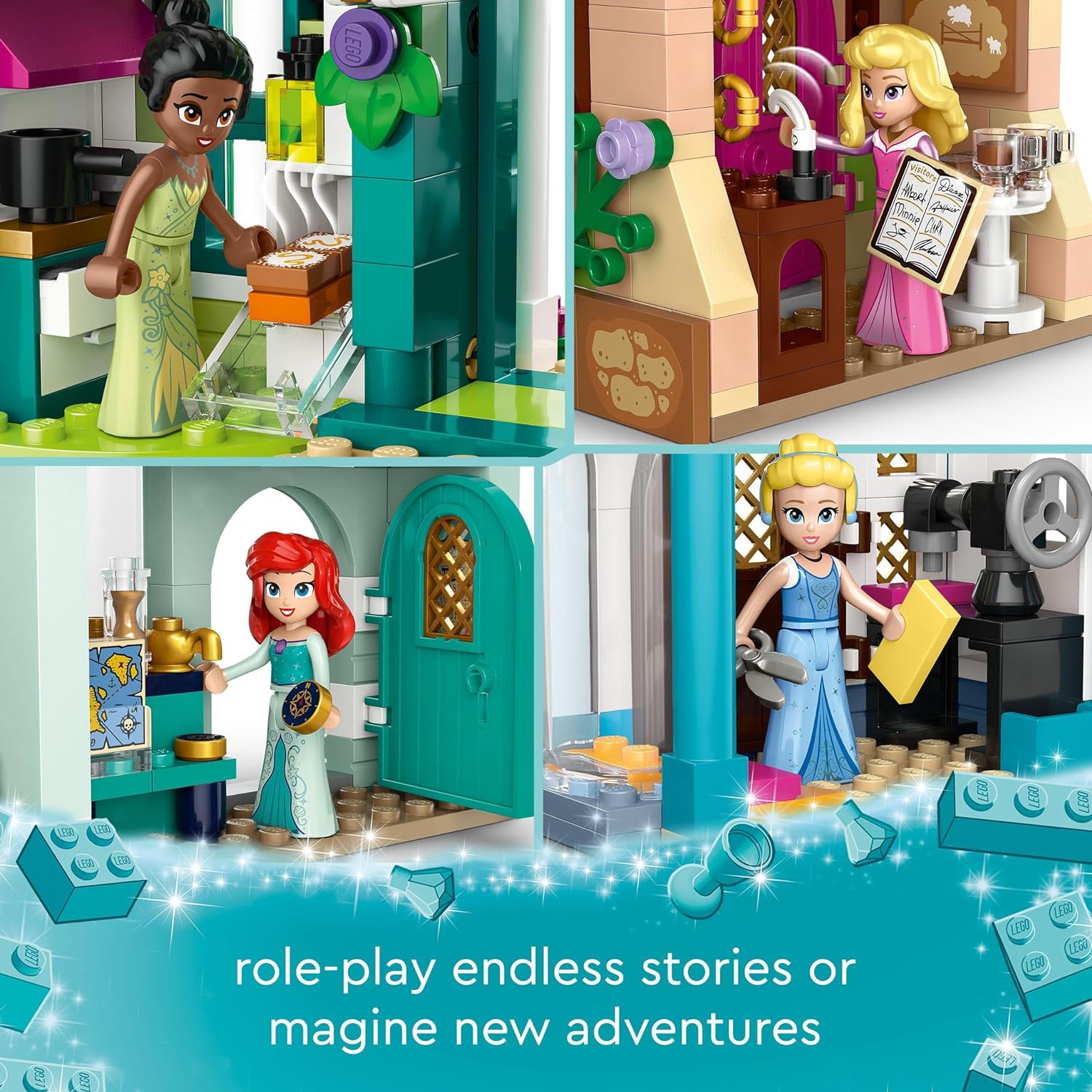 LEGO Disney Princess l'Avventura al Mercato Principesse Disney, Piccola Città da Costruire, Giochi per Bambine e Bambini da 6 Anni con Mappa del Tesoro e 4 Mini Bamboline, Regalo di Compleanno 43246