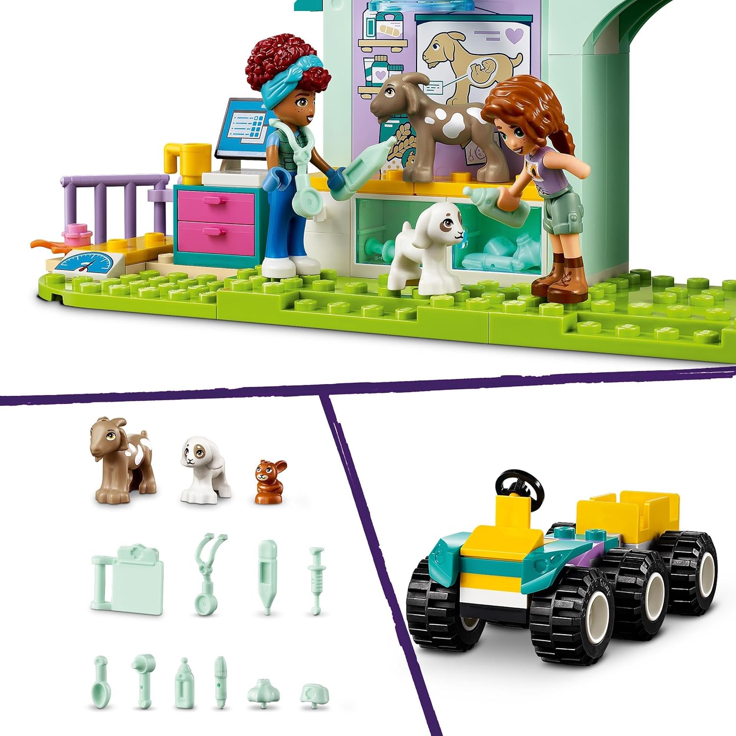 LEGO Friends Farm Animal Vet Clinic Set with Toy Tractor for 4 Plus Year Old Girls, Boys & Kids, Includes Rabbit, Goat Figures, 2 Mini-Doll Characters and Food Elements for Role Play, Gift Idea 42632
