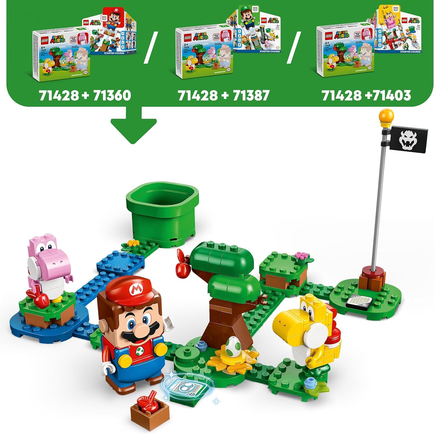 LEGO Super Mario Yoshis’ Egg-cellent Forest Expansion Set, Collectible Role-Play Toy for 6 Plus Year Old Boys, Girls & Kids with 2 Brick-Built Yoshi Character figures, Small Gifts for Gamers 71428