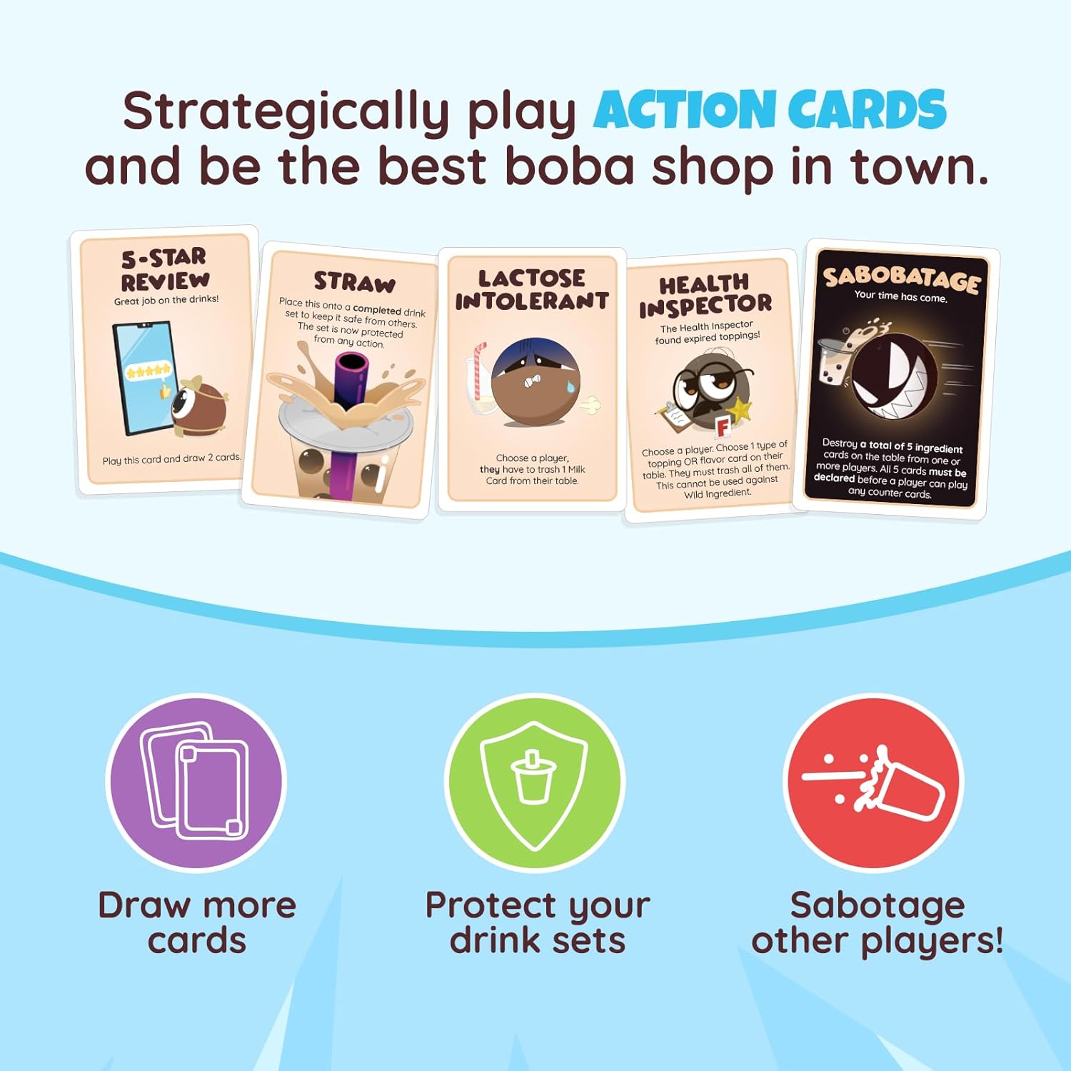 Sabobatage: The Boba Card Game | Easy Family-Friendly Party Game | Card Games for Adults, Teens & Kids | 2-5 Players (Base Game 3rd Edition