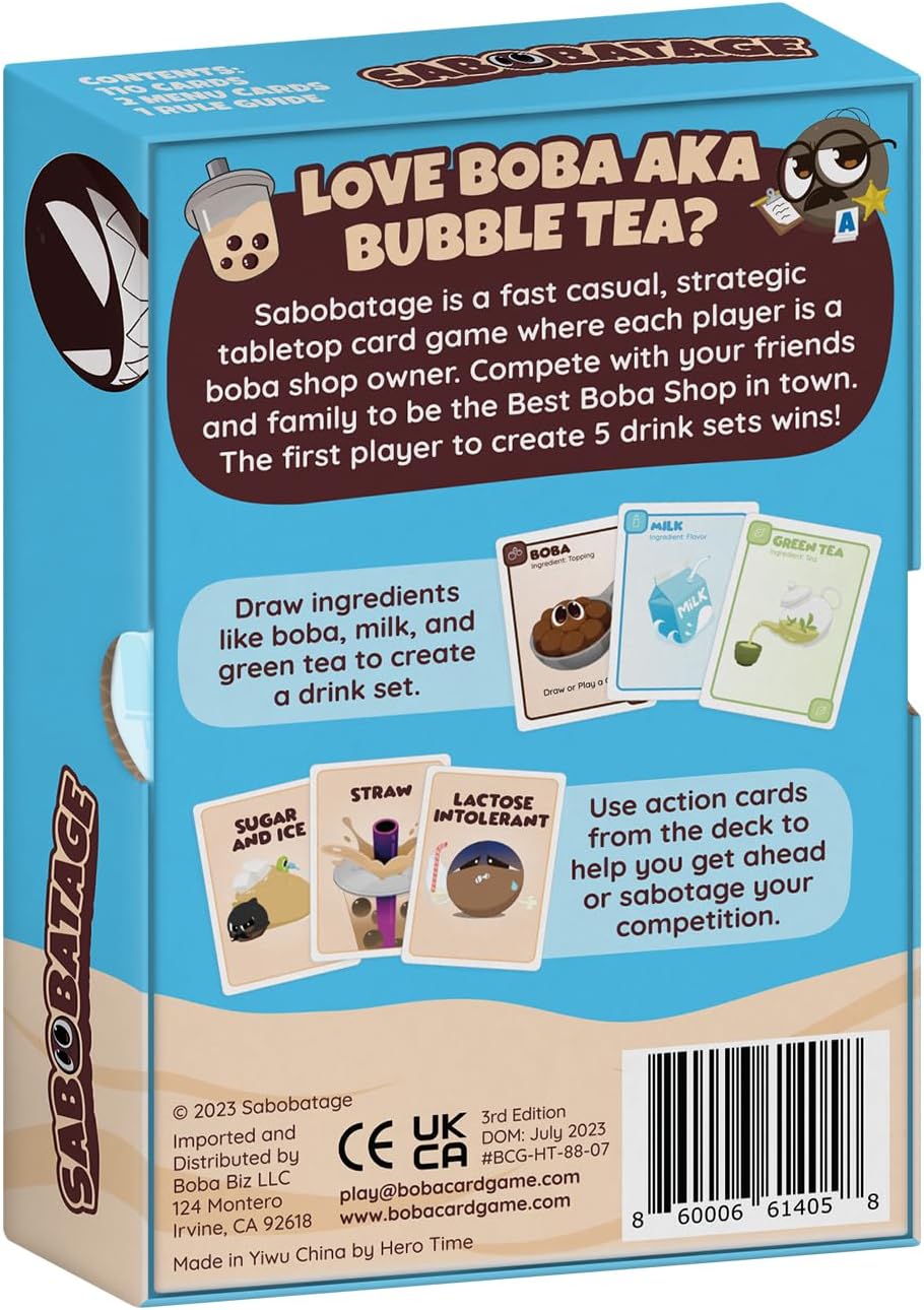 Sabobatage: The Boba Card Game | Easy Family-Friendly Party Game | Card Games for Adults, Teens & Kids | 2-5 Players (Base Game 3rd Edition