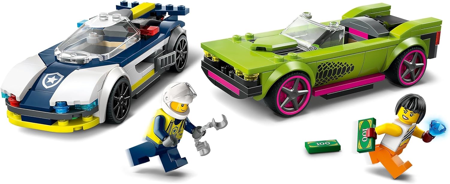 LEGO City Police Car and Muscle Car Chase, Racing Vehicle Toys for 6 Plus Year Old Boys & Girls, Fun Gift for Kids Who Love Pretend Play, Includes Officer and Crook Minifigures 60415