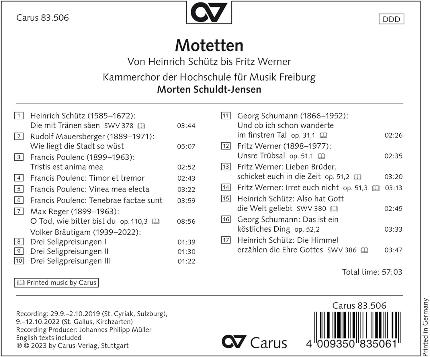 Motetten Von Heinrich Schütz Bis Fritz Werner: Motets from Heinrich Schütz to Fritz Werner