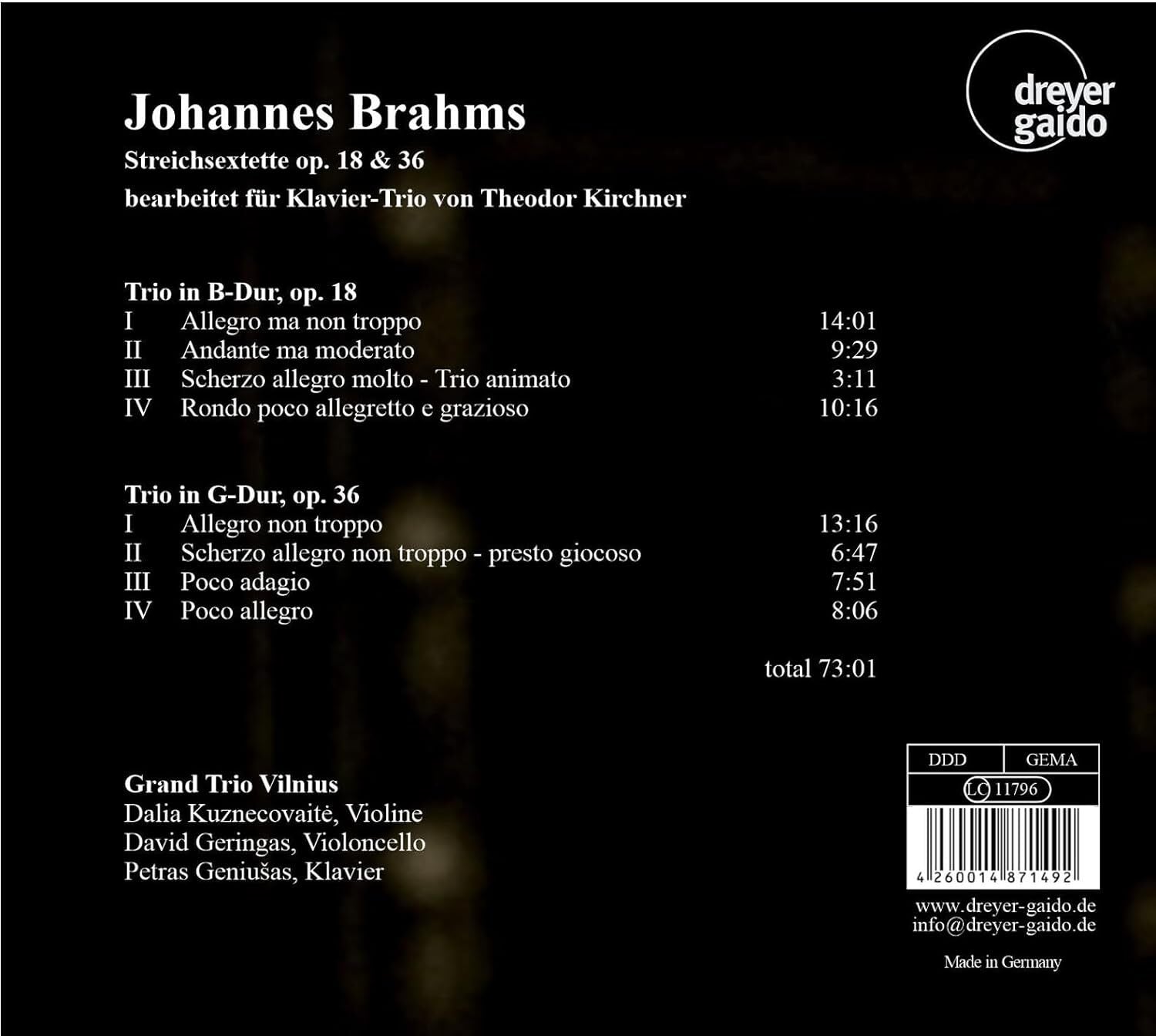 Brahms: Streichsextette Op. 18 & Op. 36: Bearbeitet Für Klavier-Trio Von Theodor Kirchner