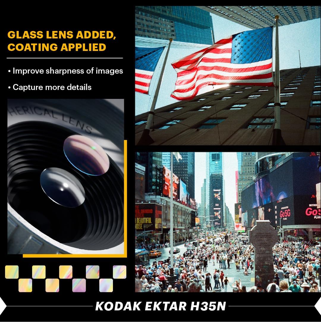 KODAK EKTAR H35N Half Frame Film Camera, 35mm, Reusable, Focus-Free, Bulb Function, Built-in Star Filter, Coated Improved Lens (Film & AAA Battery are not Included) (Striped Black