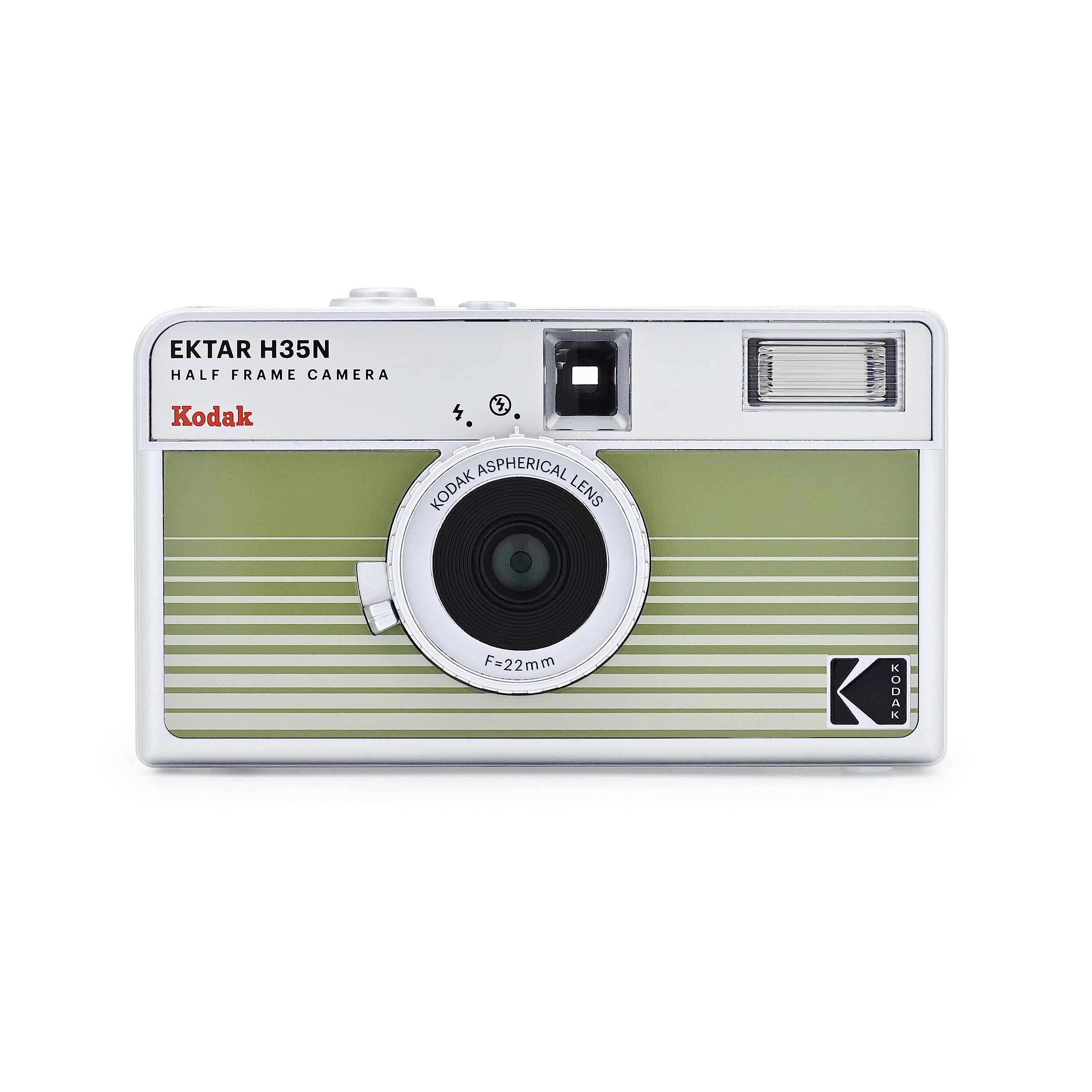 KODAK EKTAR H35N Half Frame Film Camera, 35mm, Reusable, Focus-Free, Bulb Function, Built-in Star Filter, Coated Improved Lens (Film & AAA Battery are not Included) (Striped Green