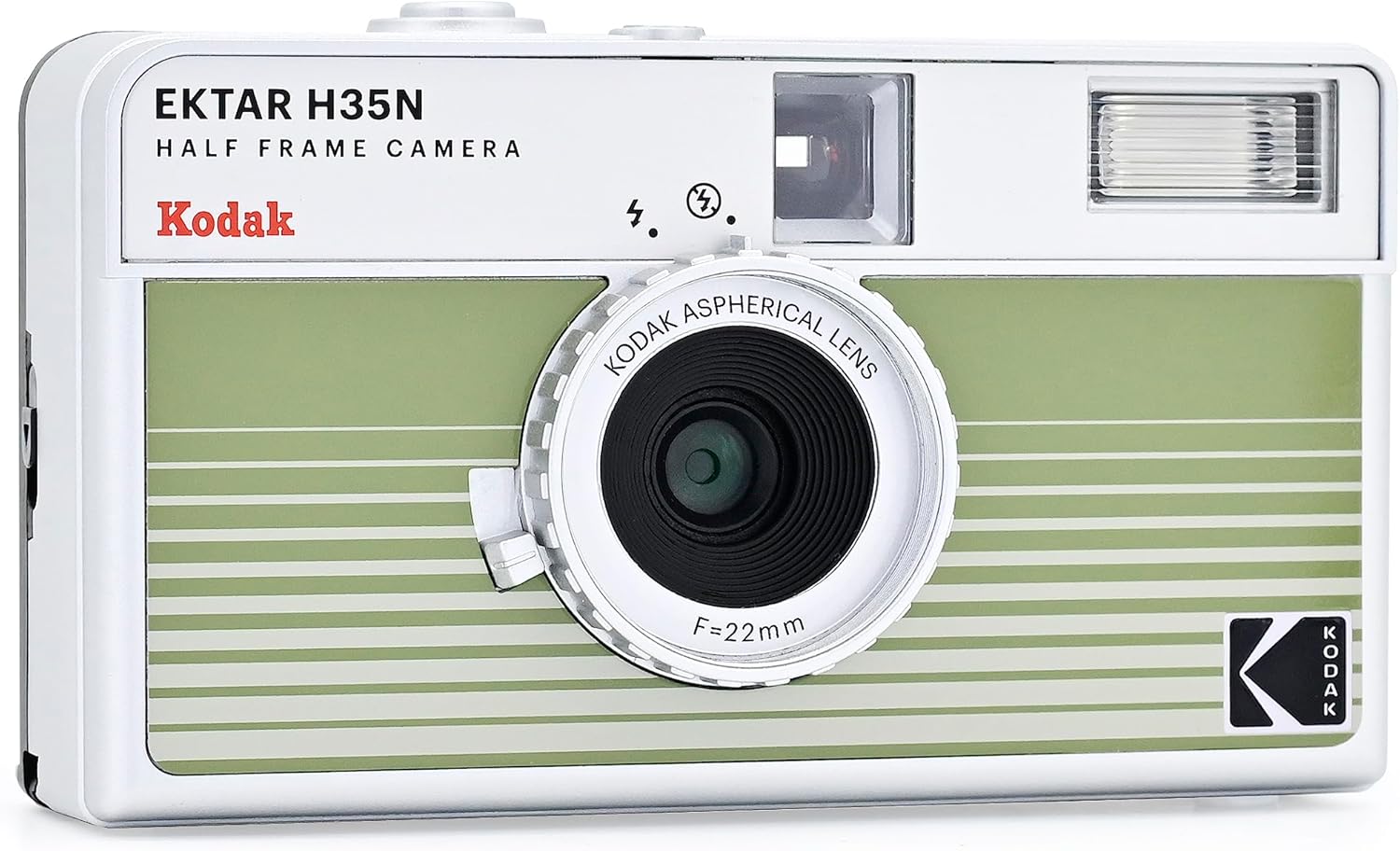 KODAK EKTAR H35N Half Frame Film Camera, 35mm, Reusable, Focus-Free, Bulb Function, Built-in Star Filter, Coated Improved Lens (Film & AAA Battery are not Included) (Striped Green