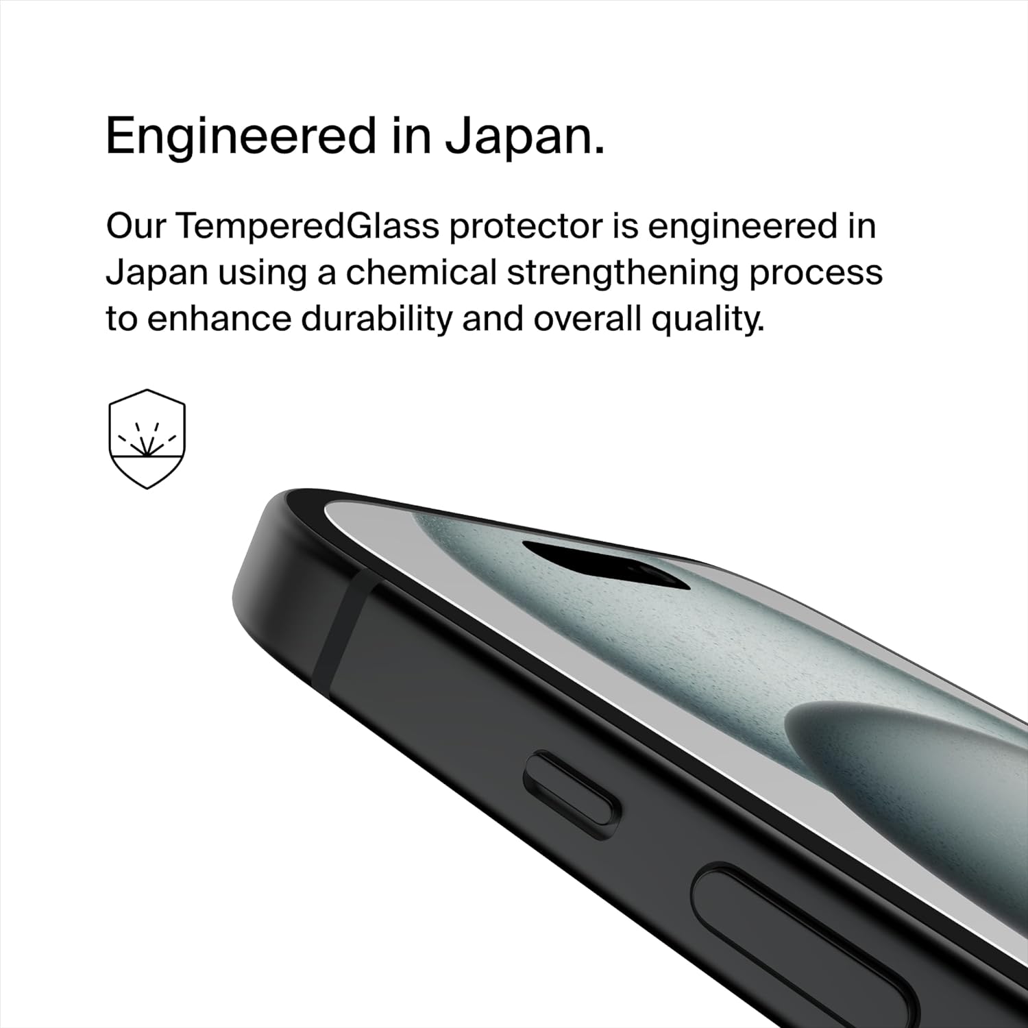 Belkin protector de pantalla ScreenForce TemperedGlass con revestimiento para iPhone 15/ 14 Pro, claridad y nitidez cristalinas, antiarañazos, alineación fácil para aplicación sin burbujas