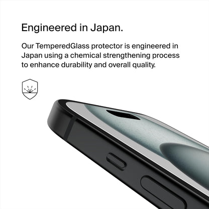 Belkin protector de pantalla ScreenForce TemperedGlass con revestimiento para iPhone 15/ 14 Pro, claridad y nitidez cristalinas, antiarañazos, alineación fácil para aplicación sin burbujas