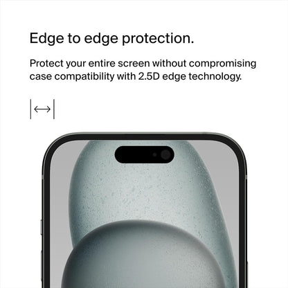 Belkin protector de pantalla ScreenForce TemperedGlass con revestimiento para iPhone 15/ 14 Pro, claridad y nitidez cristalinas, antiarañazos, alineación fácil para aplicación sin burbujas