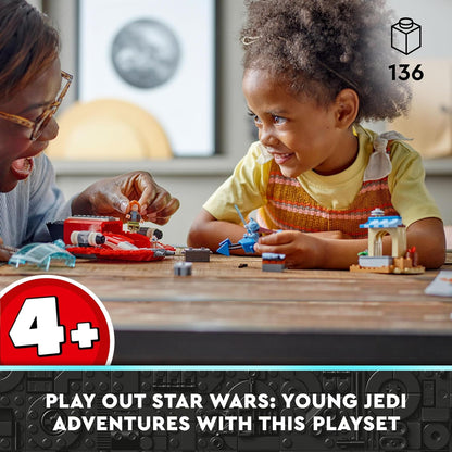LEGO Star Wars: Young Jedi Adventures Der Crimson Firehawk, Starterset für Kinder mit baubarem Raumschiff-Spielzeug, Speeder Bike und 3 Figuren, Geschenk für Jungs und Mädchen ab 4 Jahren 75384