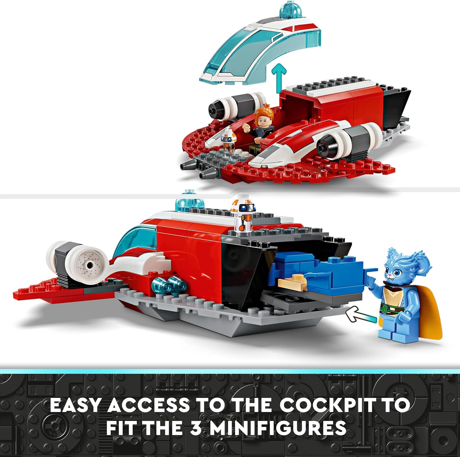 LEGO Star Wars: Young Jedi Adventures Der Crimson Firehawk, Starterset für Kinder mit baubarem Raumschiff-Spielzeug, Speeder Bike und 3 Figuren, Geschenk für Jungs und Mädchen ab 4 Jahren 75384