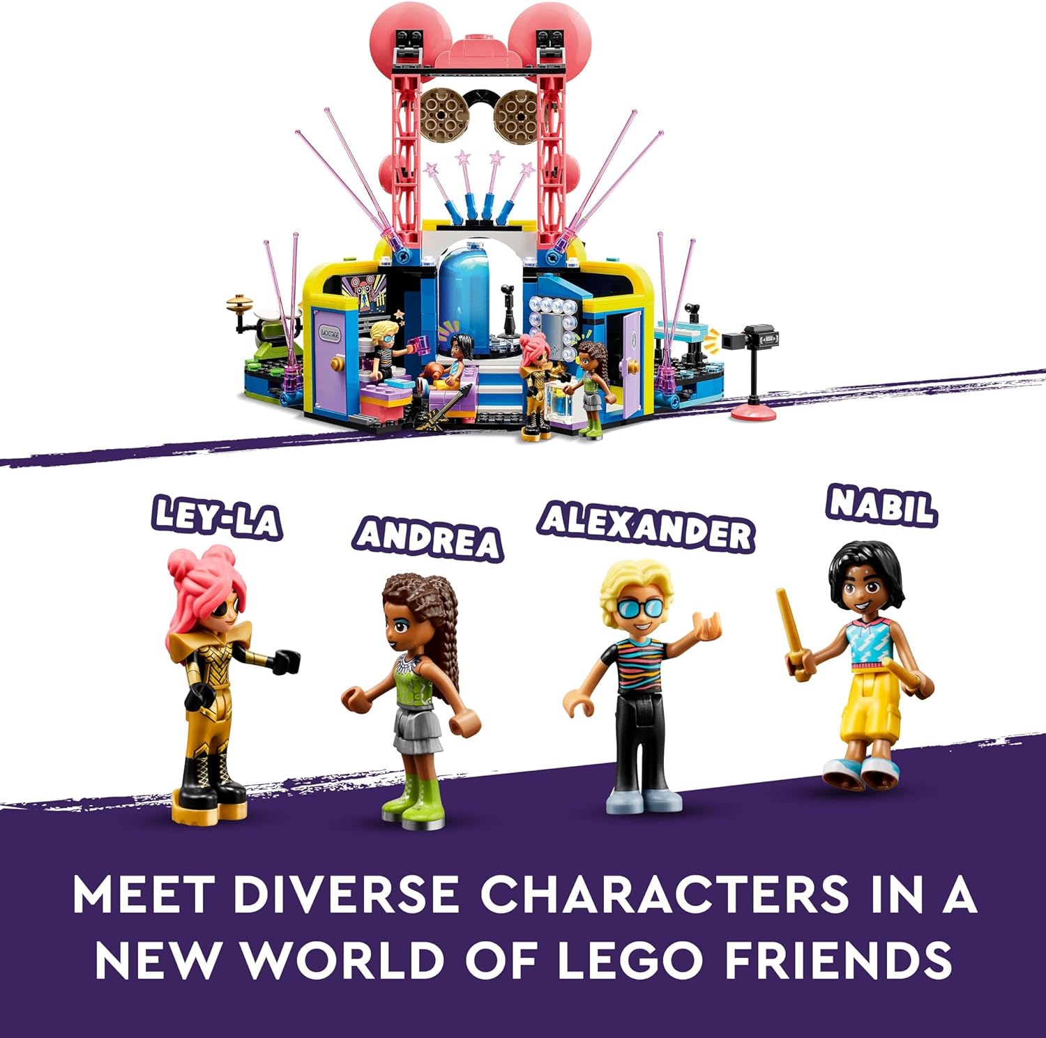 LEGO Friends Heartlake City Music Talent Show Set, Musical Toys for 7+ Year Old Girls, Boys & Kids, with Guitar and Keyboard Instruments, 4 Characters Inc. Andrea, Role-Play Building Toy Gift 42616
