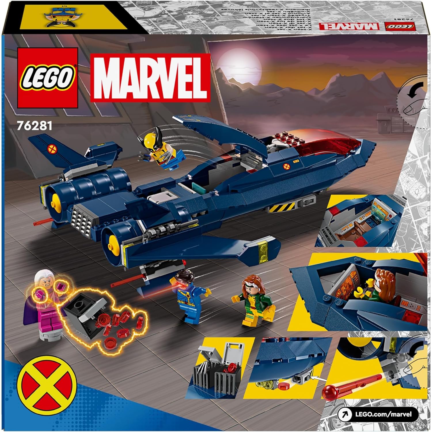 LEGO Marvel X-Men X-Jet Buildable Toy Plane for Kids, Boys & Girls, Airplane Model Building Kit with Wolverine, Cyclops, Rogue and Magneto Super Hero Minifigures, Birthday Gift Idea 76281