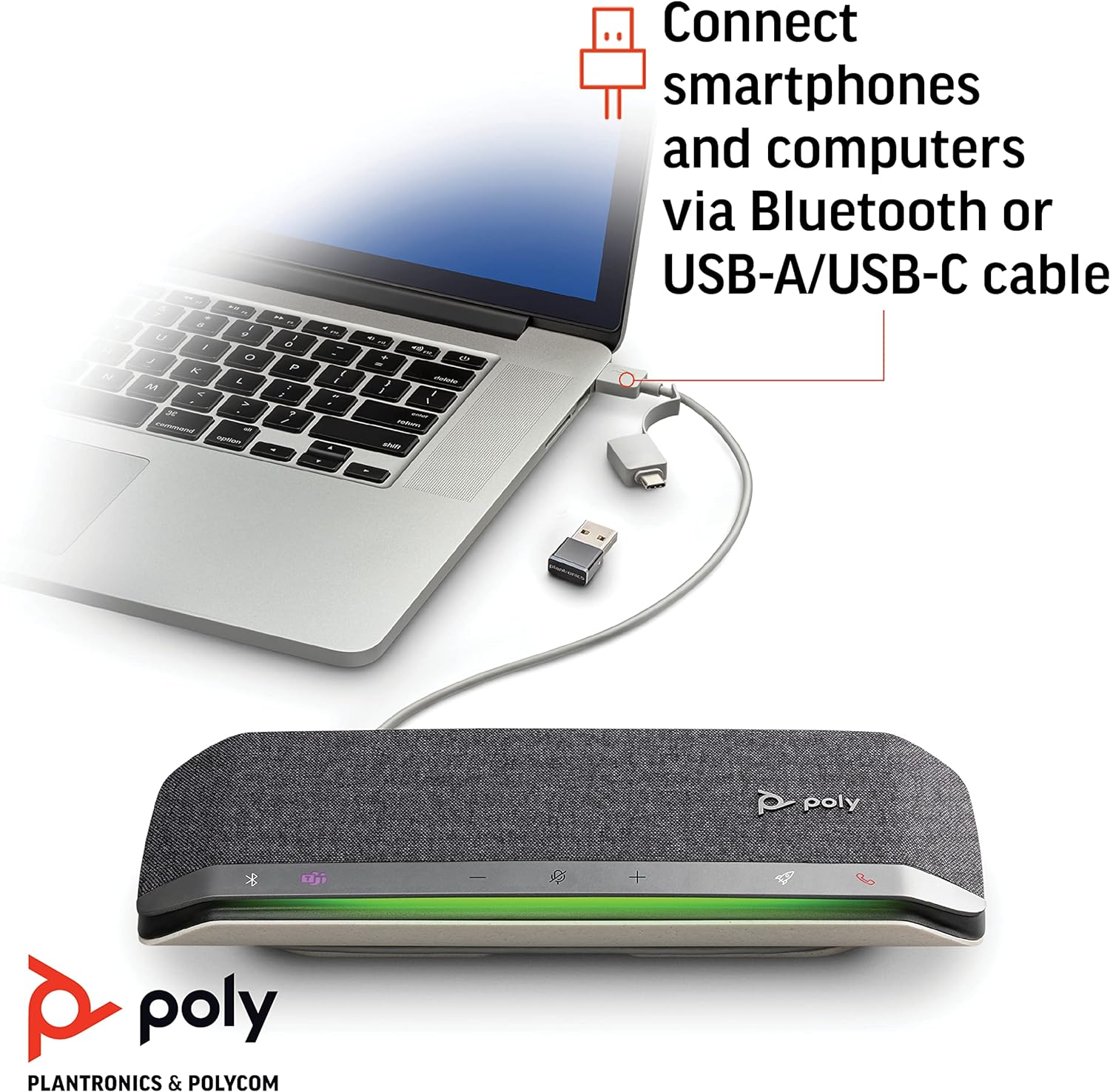 Poly - Sync 40+ Bluetooth Smart Speakerphone (Plantronics) - Flexible Work Spaces - Connect to PC/Mac via Included BT600 Dongle & Smartphones via Bluetooth - Works with Teams (Certified), Zoom & More