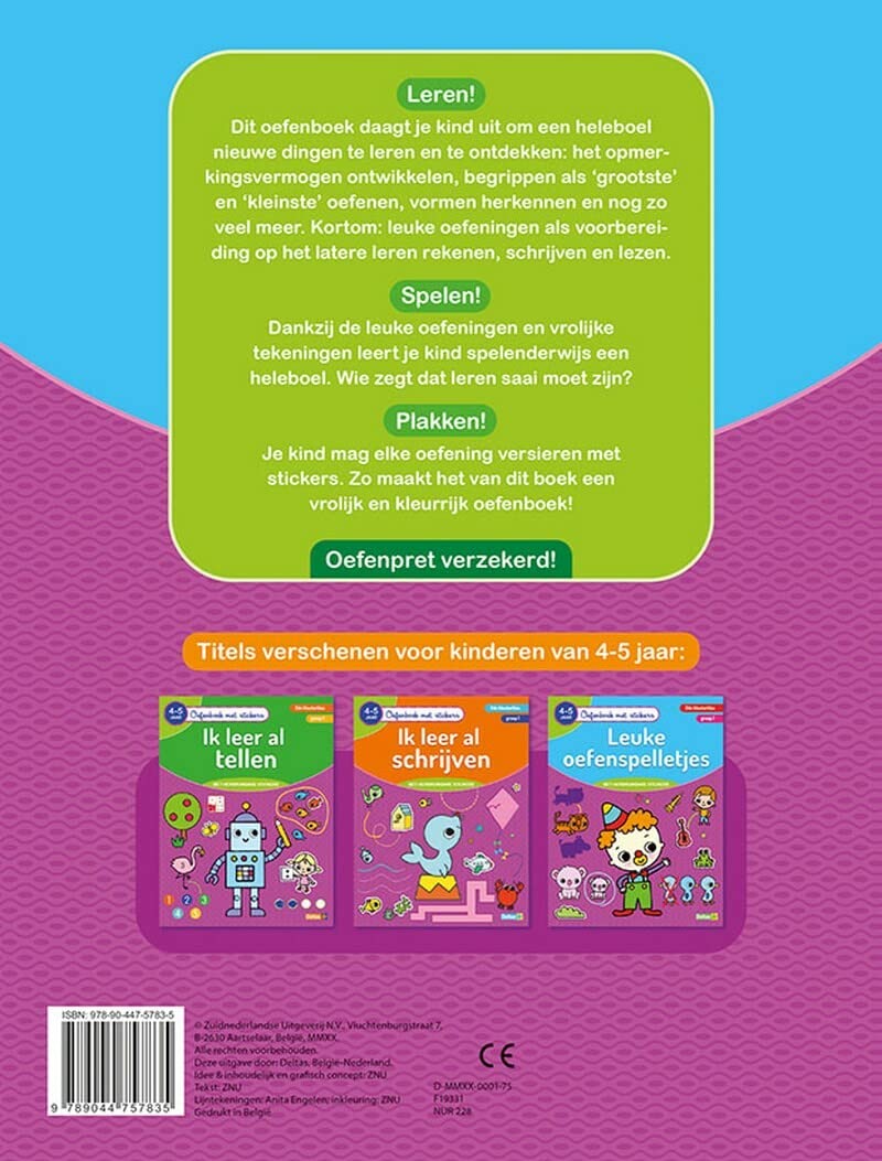 Oefenboek met stickers - Leuke oefenspelletjes (4-5 j.