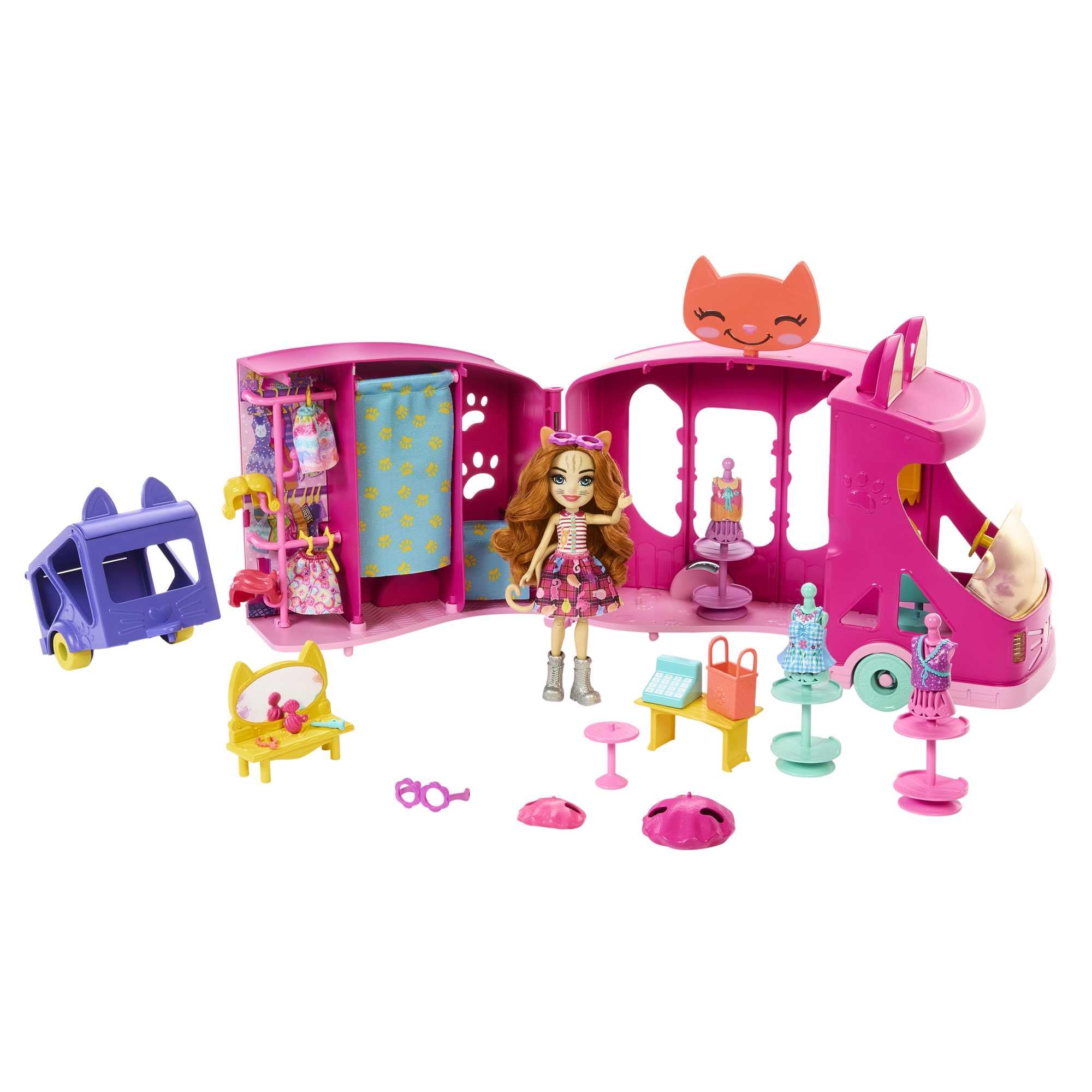 Enchantimals HPB34 Fashion Truck Set with 15 cm Doll and Best Friends Animal Figurines, Trailer for Animals, + 25 Accessories, Children's Toy, Ages 4 and Above